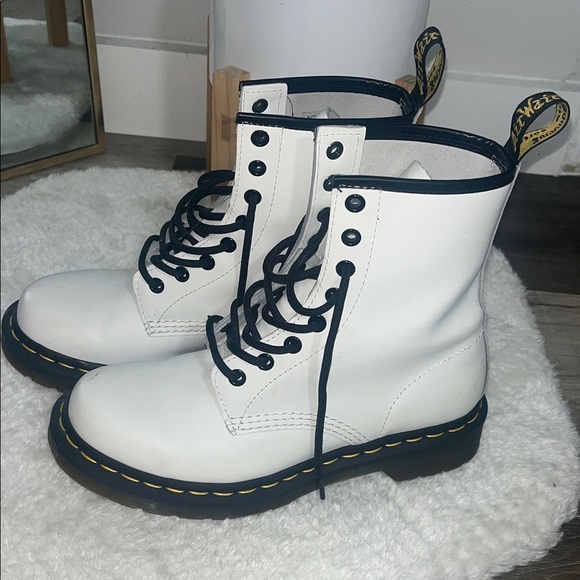 White Lace-Up Dr. Martin Boots with Black Trim - Picture 3 of 6